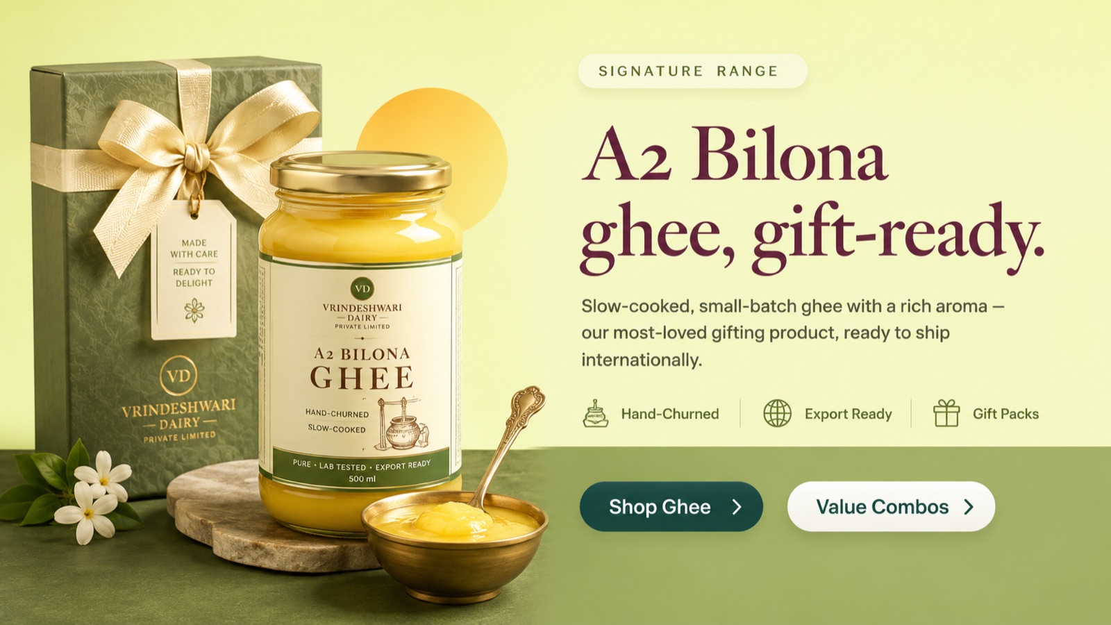 A2 Desi & Bilona ghee, gift-ready.
